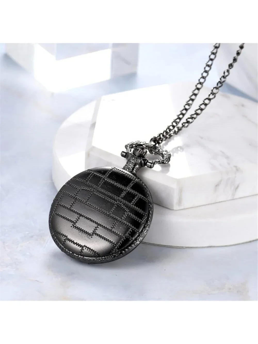 Men's Black Quartz Vintage Novelty Skull Skeleton Christmas Round Pocket Watch
